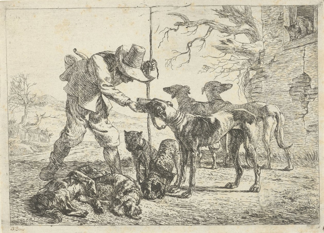 Cacciatore con sette cani da Pieter Bodding van Laer