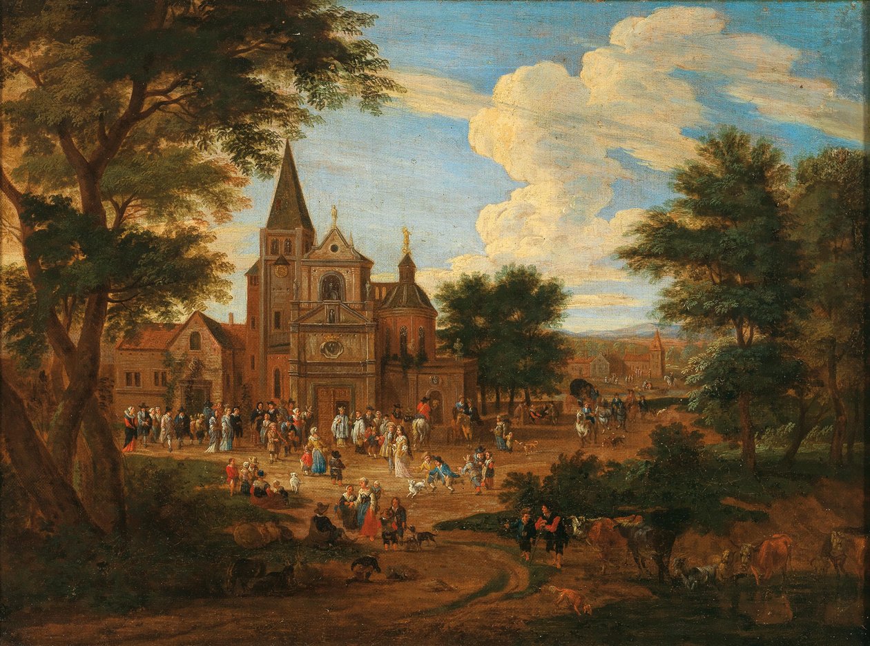 Piazza del mercato di una città affollata da Pieter Bout