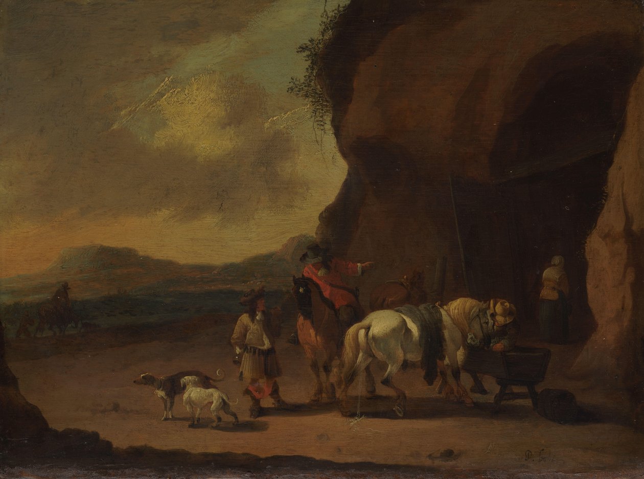 Cavalieri fermi su un passo di montagna da Pieter Bout