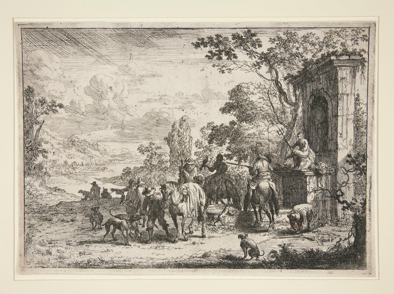 Il cacciatore che riposa vicino alla fontana di Nettuno da Pieter Bout