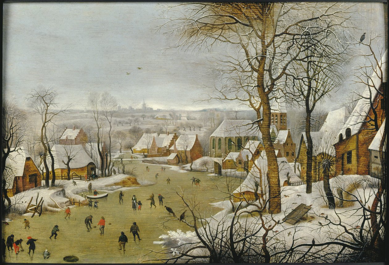 Paesaggio invernale con una trappola per uccelli e la fuga in Egitto, 1622 da Pieter Brueghel the Younger