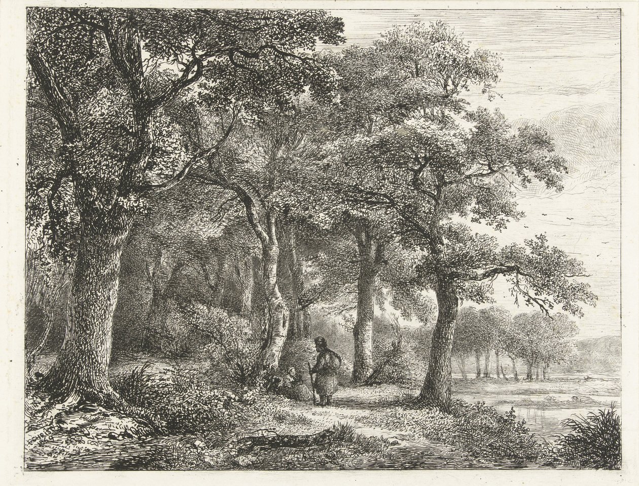 Paesaggio boschivo con uomo con zaino da Pieter Casper Christ