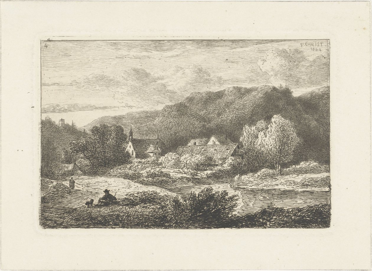 Paesaggio collinare con chiesa e case da Pieter Casper Christ