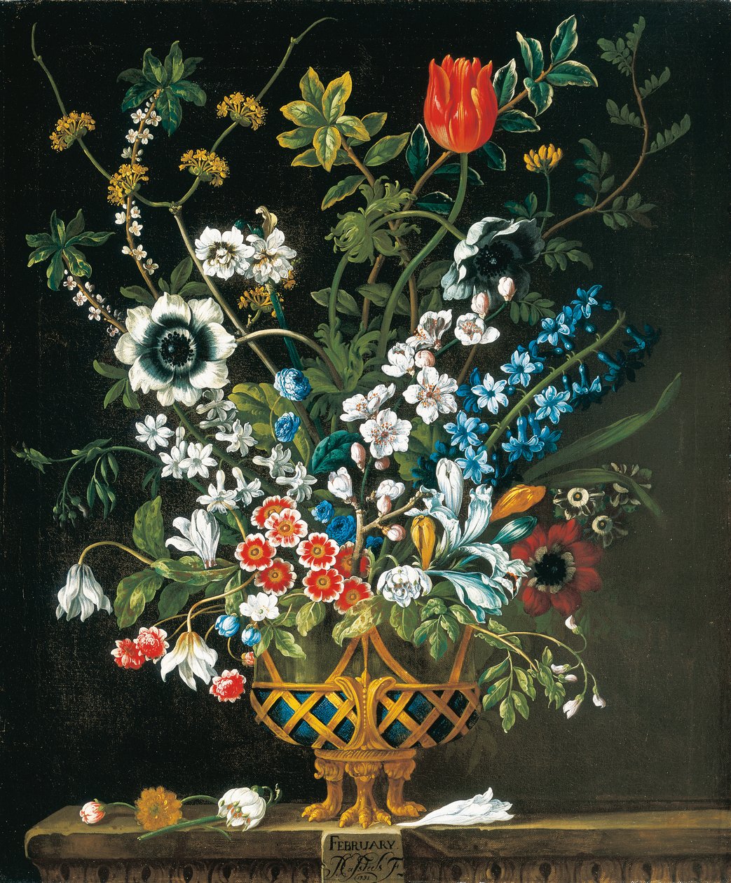 Febbraio, dai Dodici Mesi di Fiori, un calendario floreale di nature morte da Pieter Casteels