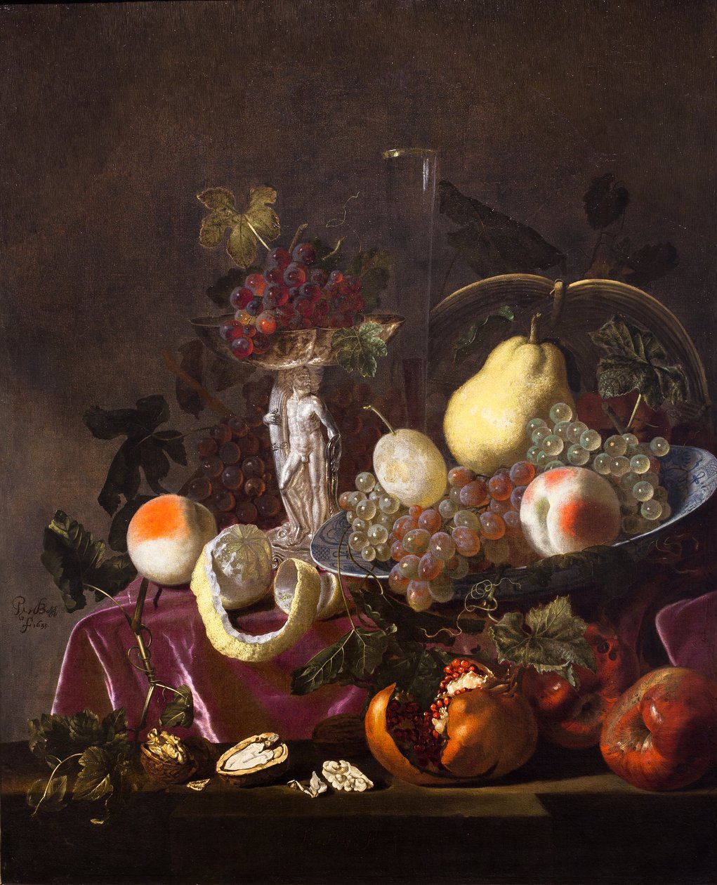 Natura morta di frutta, uva, melograni e meloni, 1655 (olio su tela) da Pieter Casteels