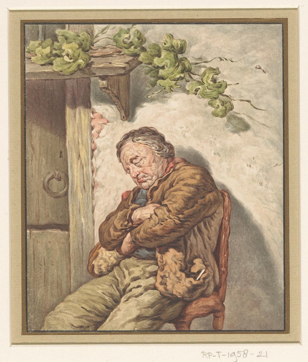 Lou il garzone del fornaio, addormentato davanti alla casa alla luce del sole da Pieter Christoffel Wonder