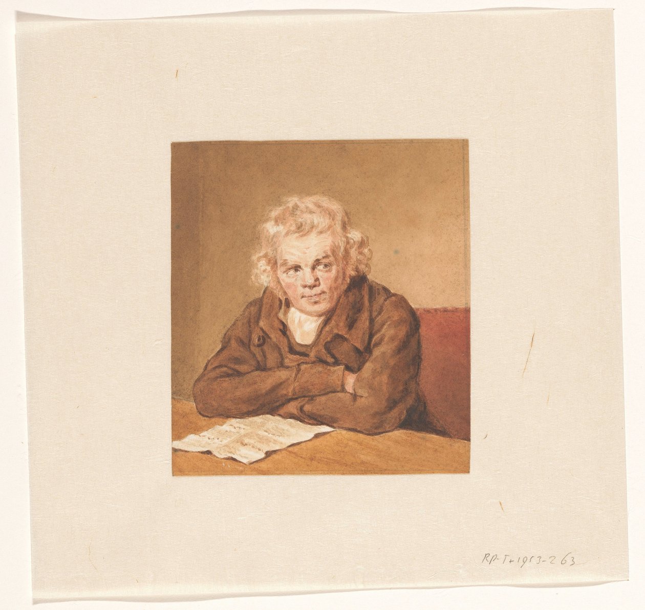 Ritratto di Lourens van Schaick, seduto a leggere al tavolo da Pieter Christoffel Wonder