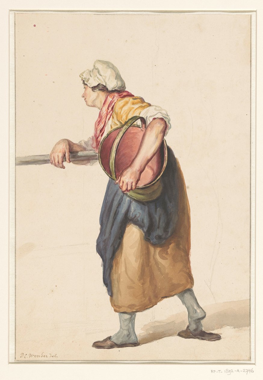 Donna in piedi con un secchio sotto il braccio da Pieter Christoffel Wonder