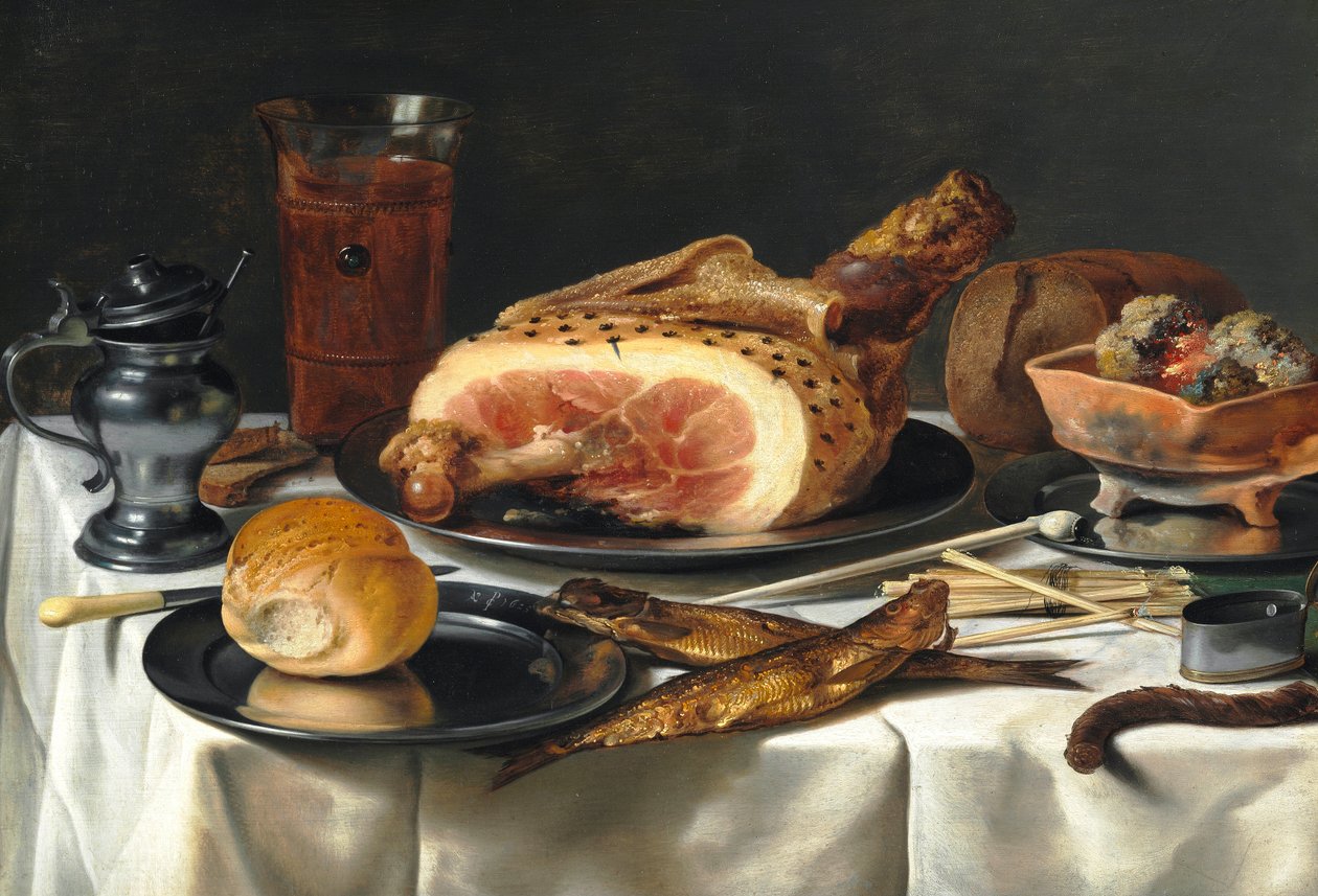 Natura morta con prosciutto, 1625 da Pieter Claesz