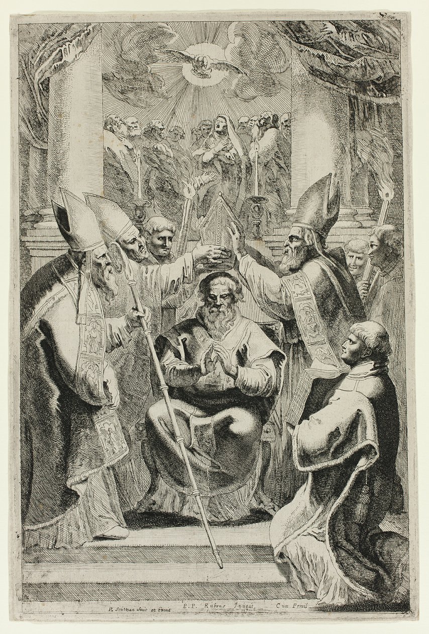 Consacrazione del vescovo di Noyon con scena di Pentecoste in alto da Pieter Claesz. Soutman