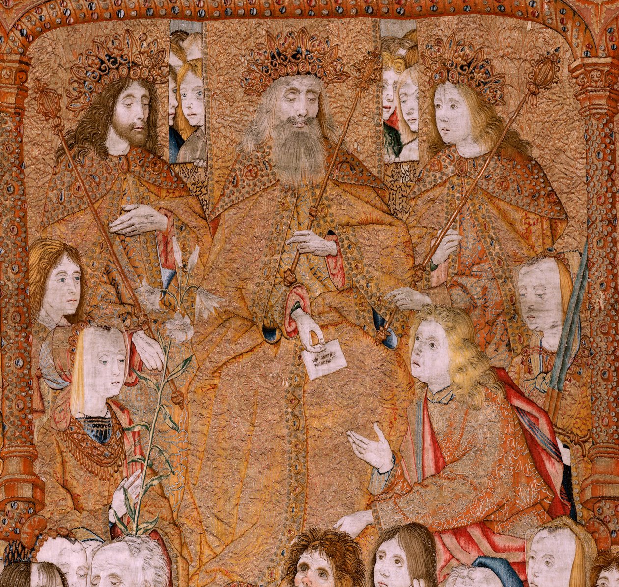 Arazzo fiammingo. Serie Trionfi della Madre o Paños de Oro. Dio invia l
