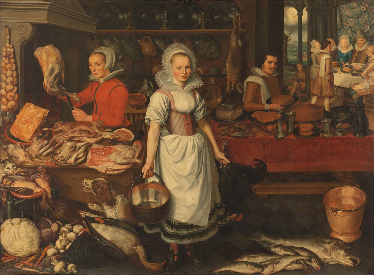Scena di cucina con la parabola del ricco e del povero Lazzaro da Pieter Cornelisz. van Rijck (attributed to)