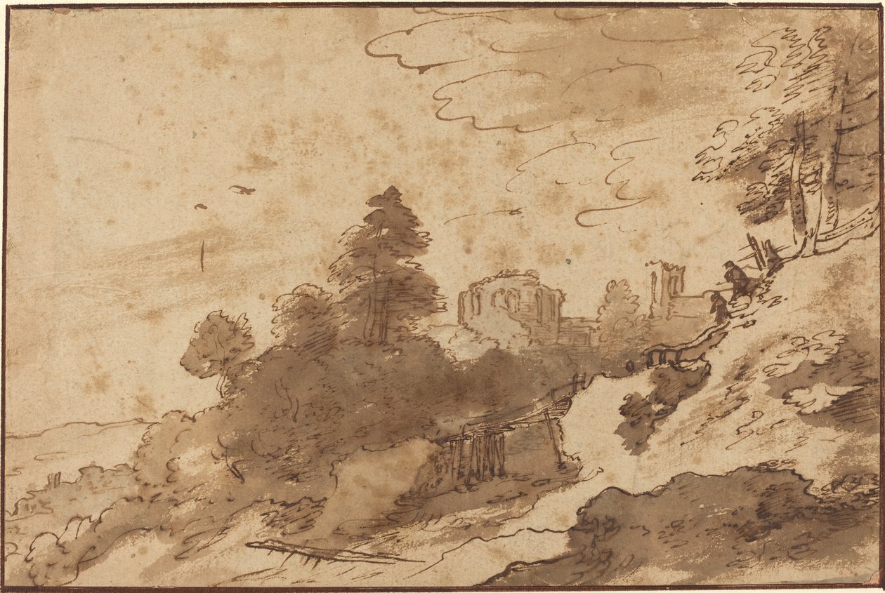 Paesaggio con ponte e rovine sullo sfondo da Pieter Dircksz Santvoort