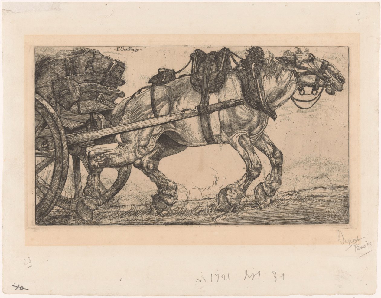 Cavallo da tiro davanti a un carro da Pieter Dupont (signed by artist)
