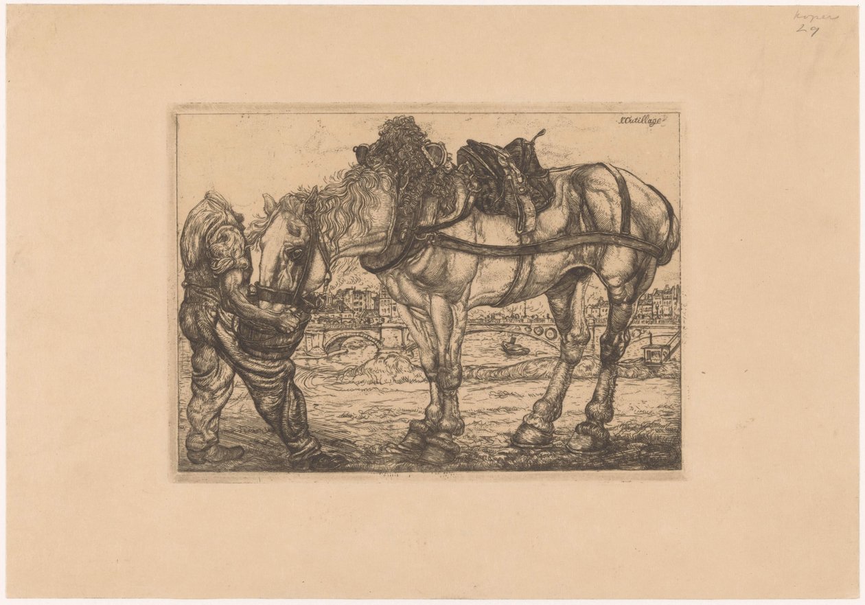 Uomo che nutre un cavallo da un secchio da Pieter Dupont