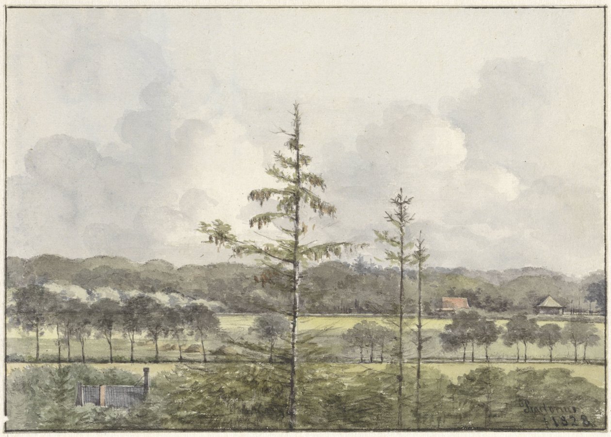Vista di prati con fattorie da Pieter Ernst Hendrik Praetorius