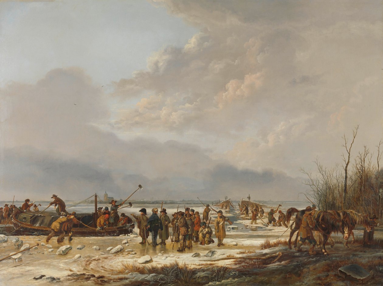 Rompere il ghiaccio sul Karnemelksloot, Naarden, gennaio 1814 da Pieter Gerardus van Os