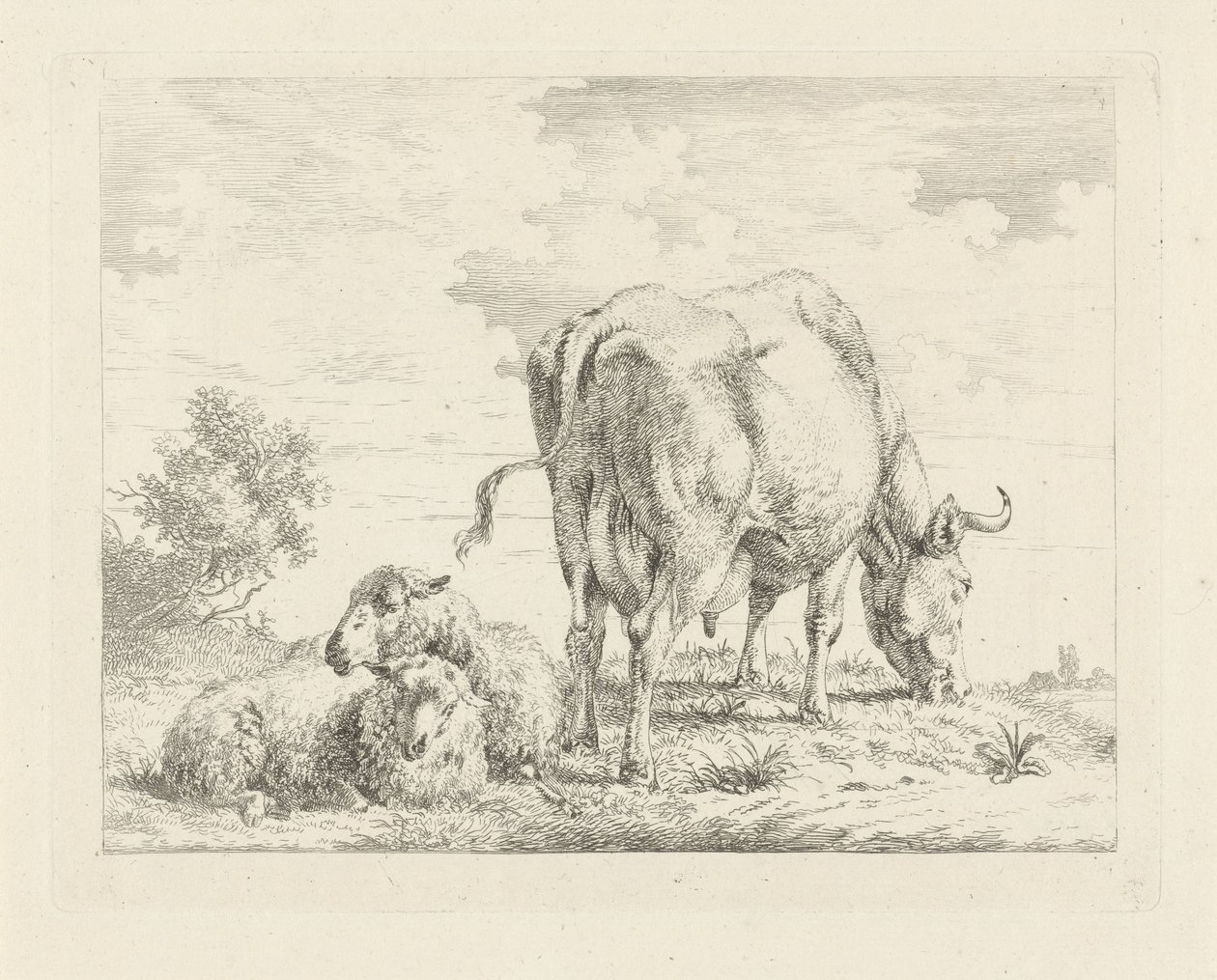 Mucca con due pecore da Pieter Gerardus van Os
