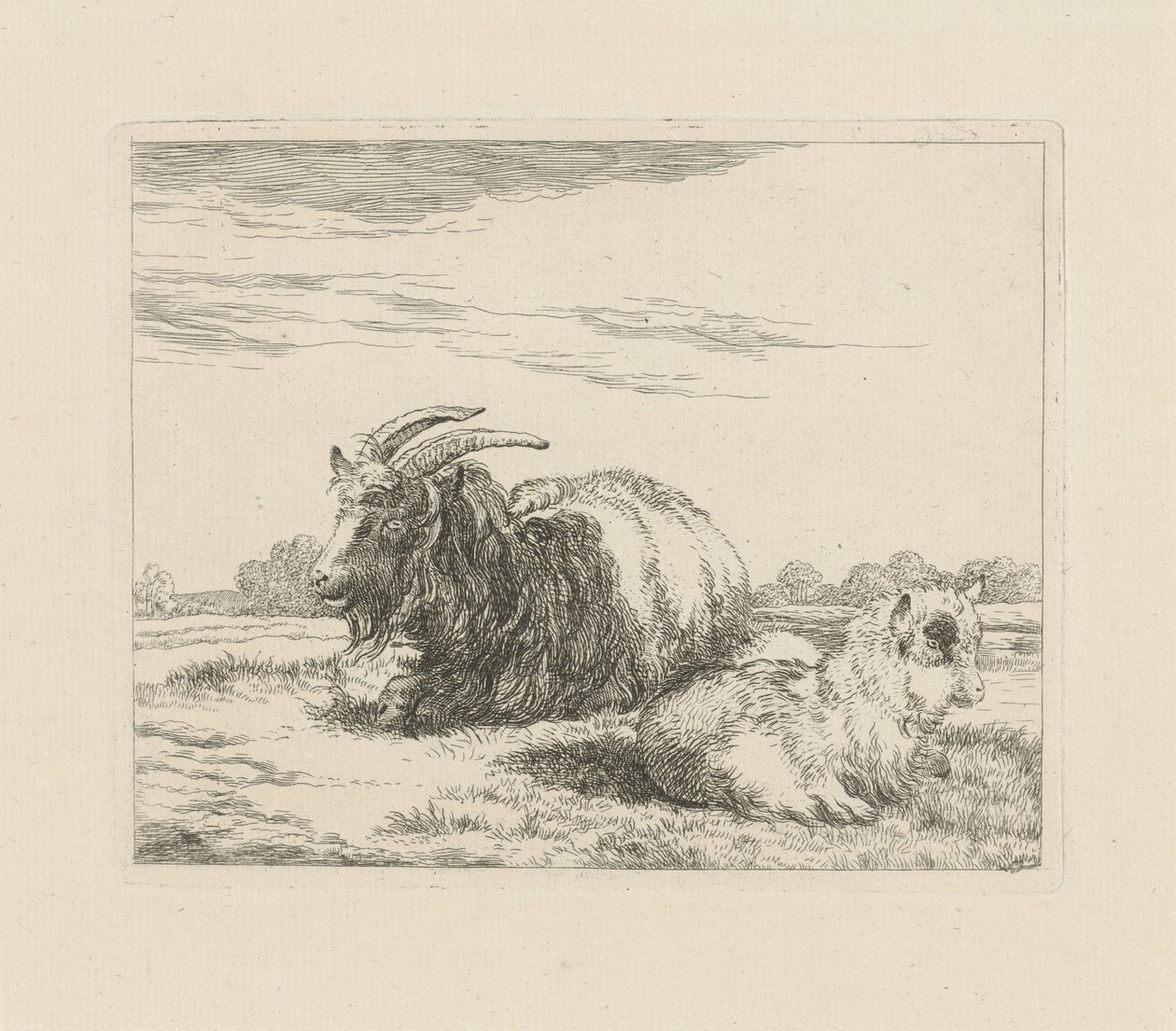 Capra sdraiata e capretto (serie: Pecore e capre) da Pieter Gerardus van Os