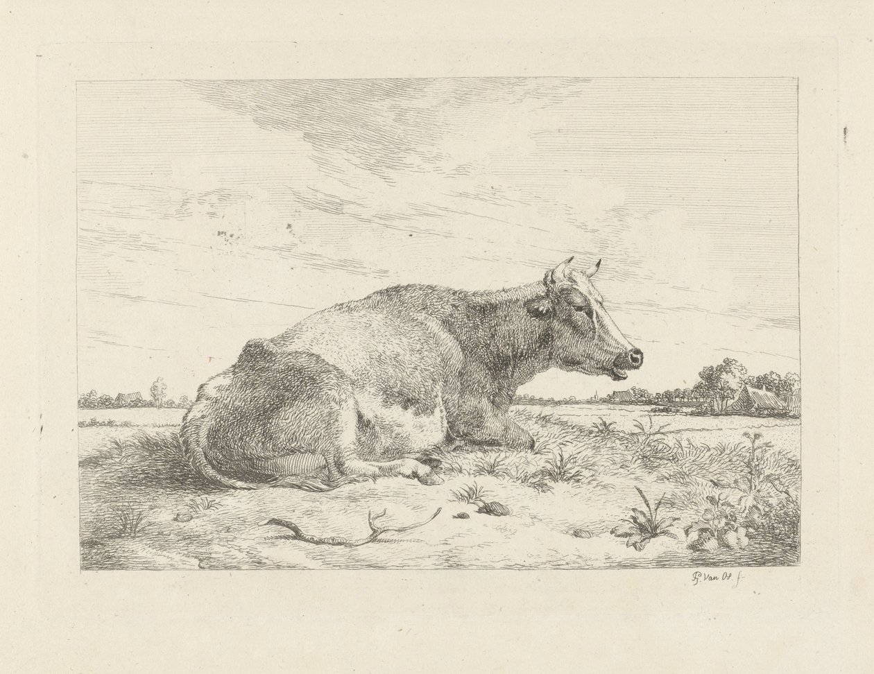 Mucca sdraiata con cardo da Pieter Gerardus van Os