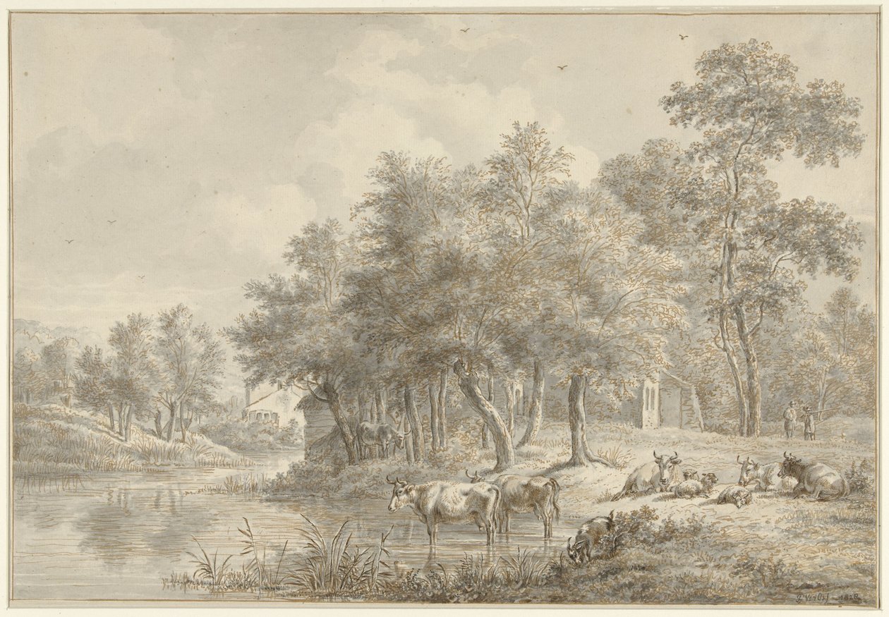 Paesaggio fluviale con bestiame da Pieter Gerardus van Os