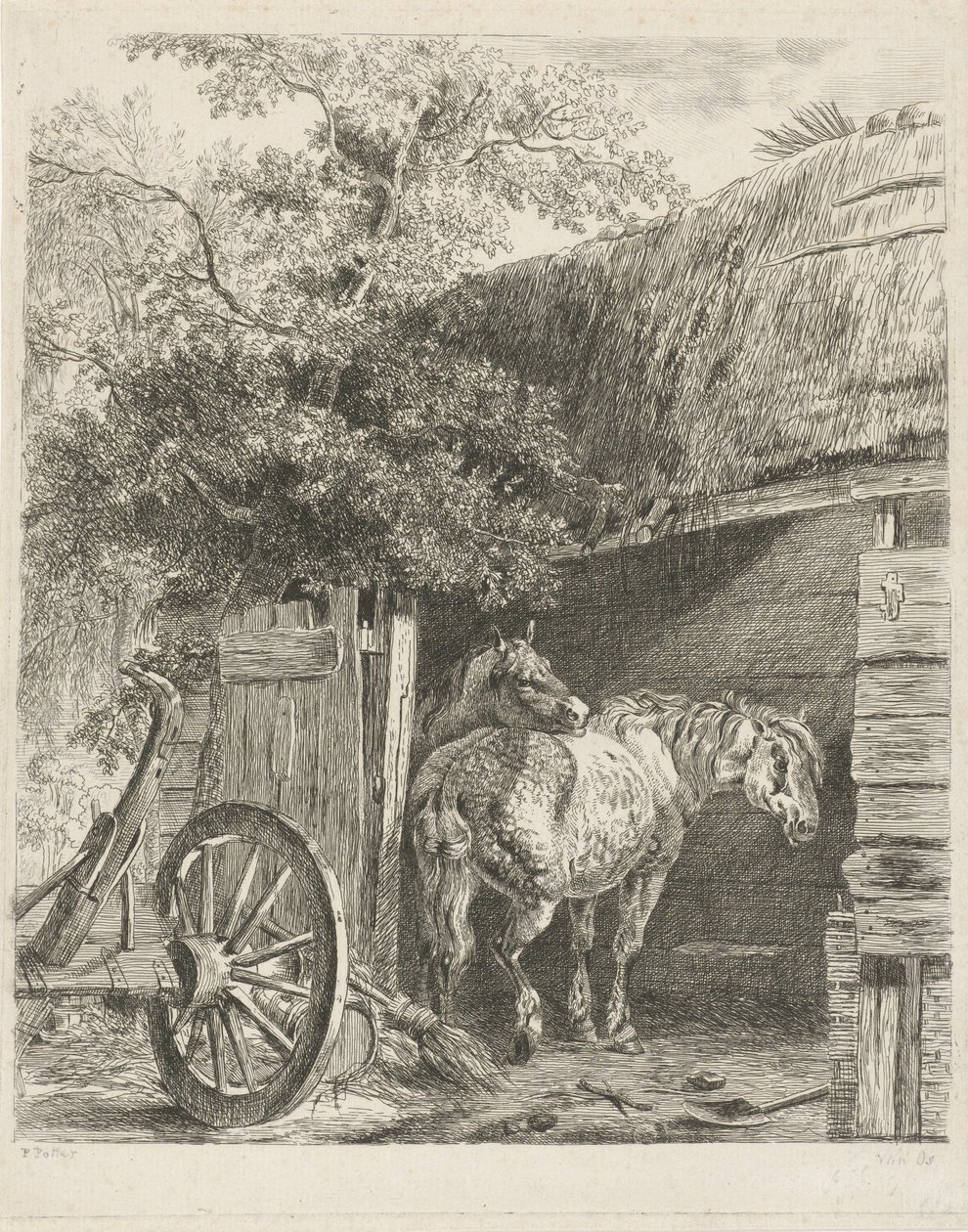 Due cavalli in un fienile da Pieter Gerardus van Os