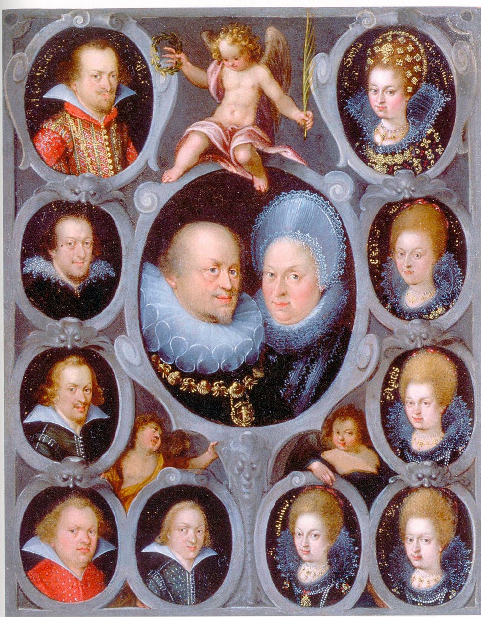Il duca Federico I (1557-1608) (r. 1593-1608) e la duchessa di Württemberg Sibilla con dieci dei loro figli da Pieter Isaacsz