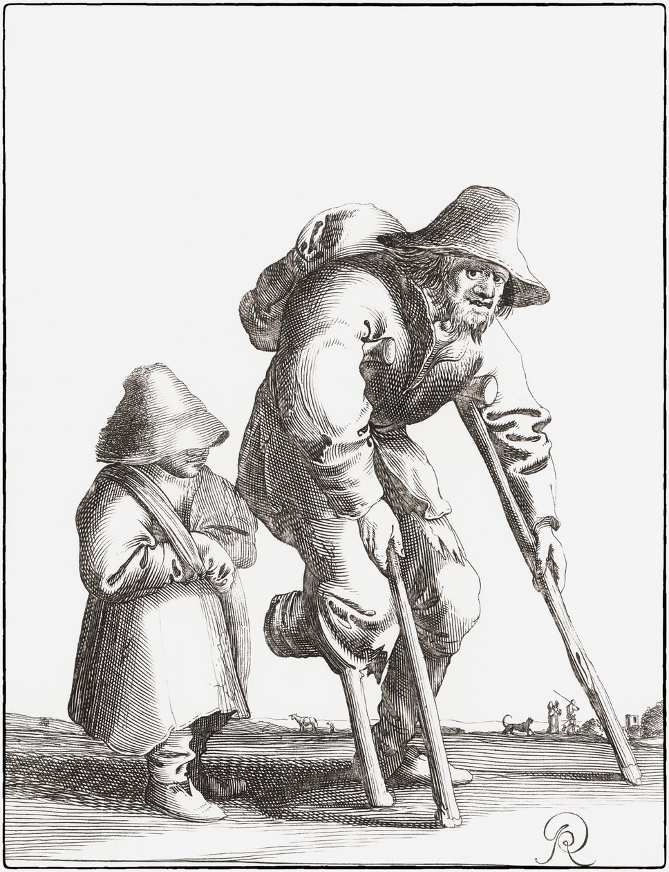 Mendicante storpio con bambino da Pieter Jansz (after) Quast