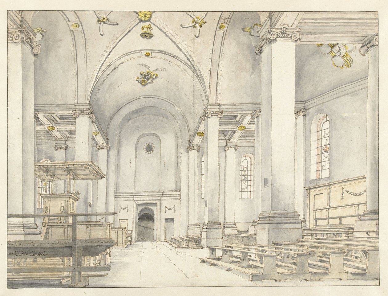 Vista della navata della Nieuwe Kerk, Haarlem, guardando a ovest da Pieter Jansz Saenredam