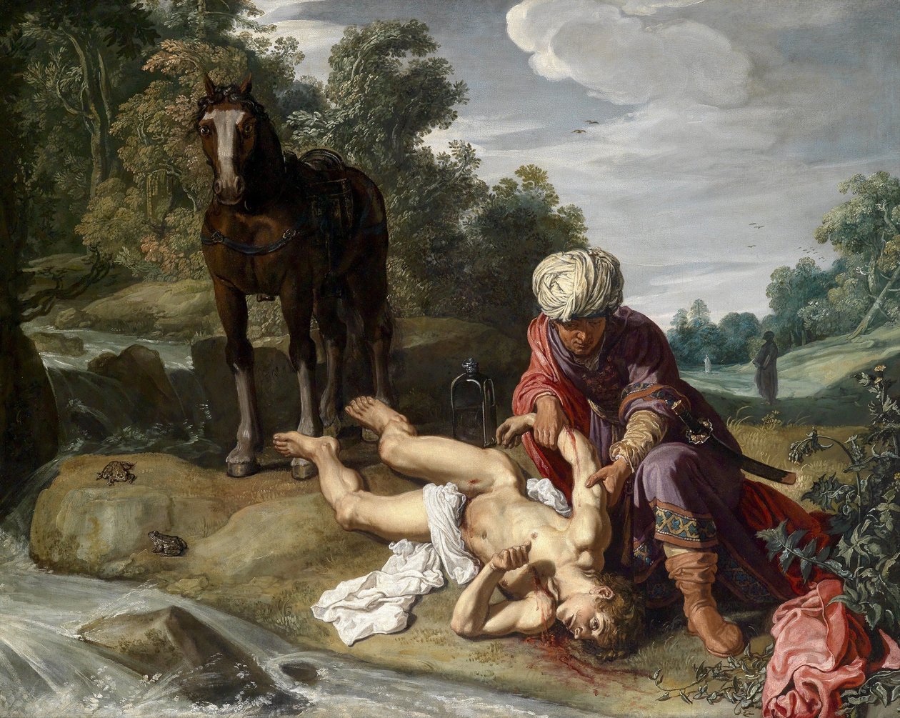 Il Buon Samaritano che cura le ferite del viandante (Luca 10:25-37) da Pieter Lastman
