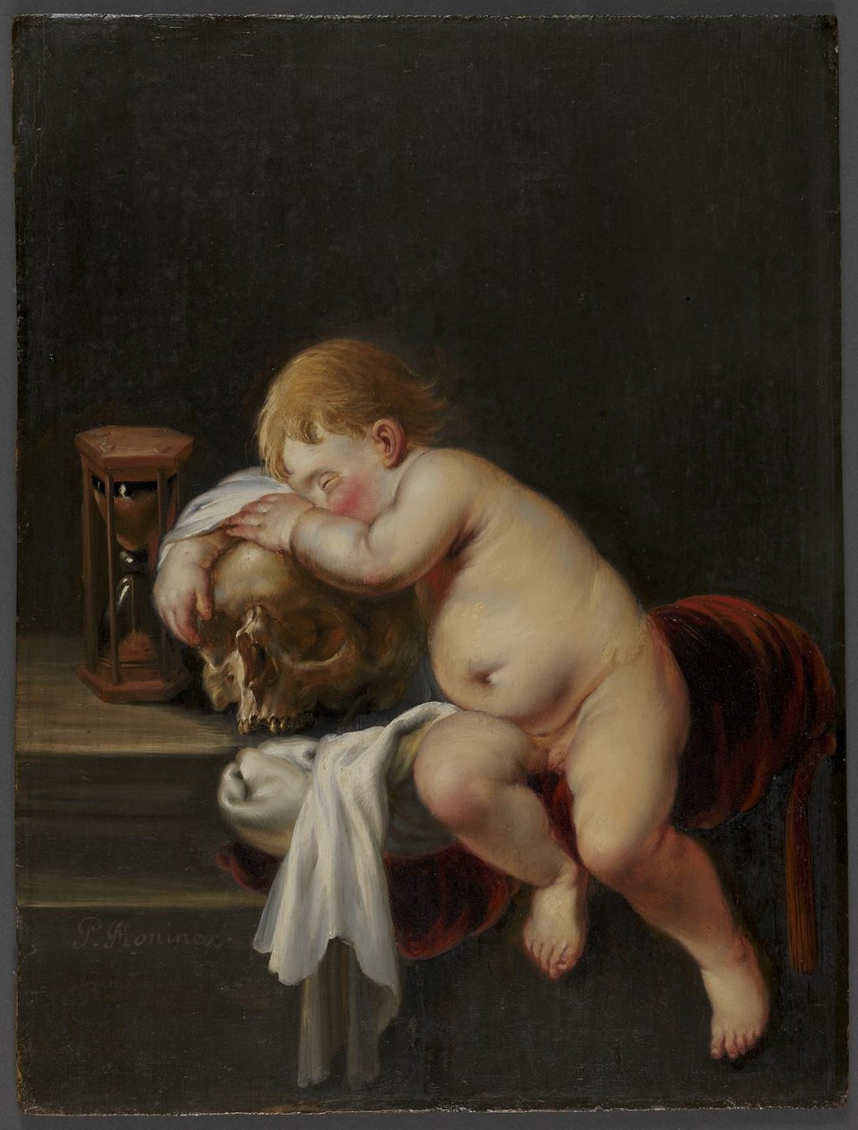 Ragazzo che dorme su un teschio da Pieter Moninckx