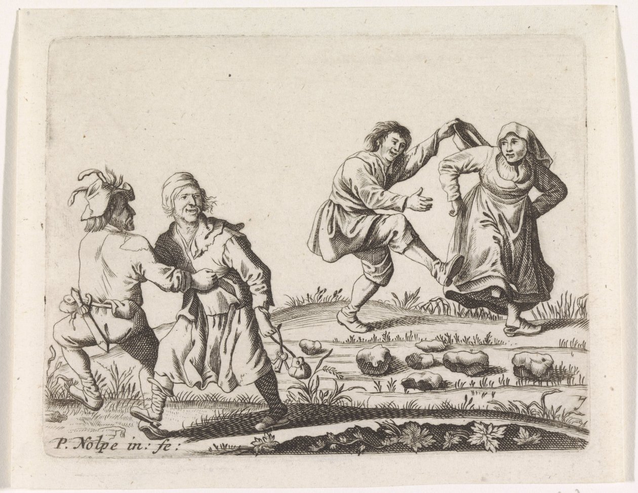 Due coppie di contadini che ballano da Pieter Nolpe