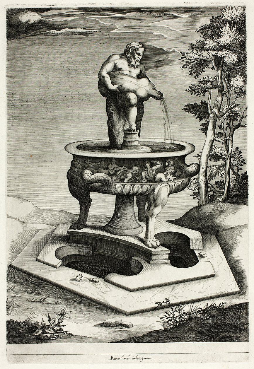 Fontana con Sileno nel giardino del Palazzo Cesi vicino a Roma da Pieter Perret