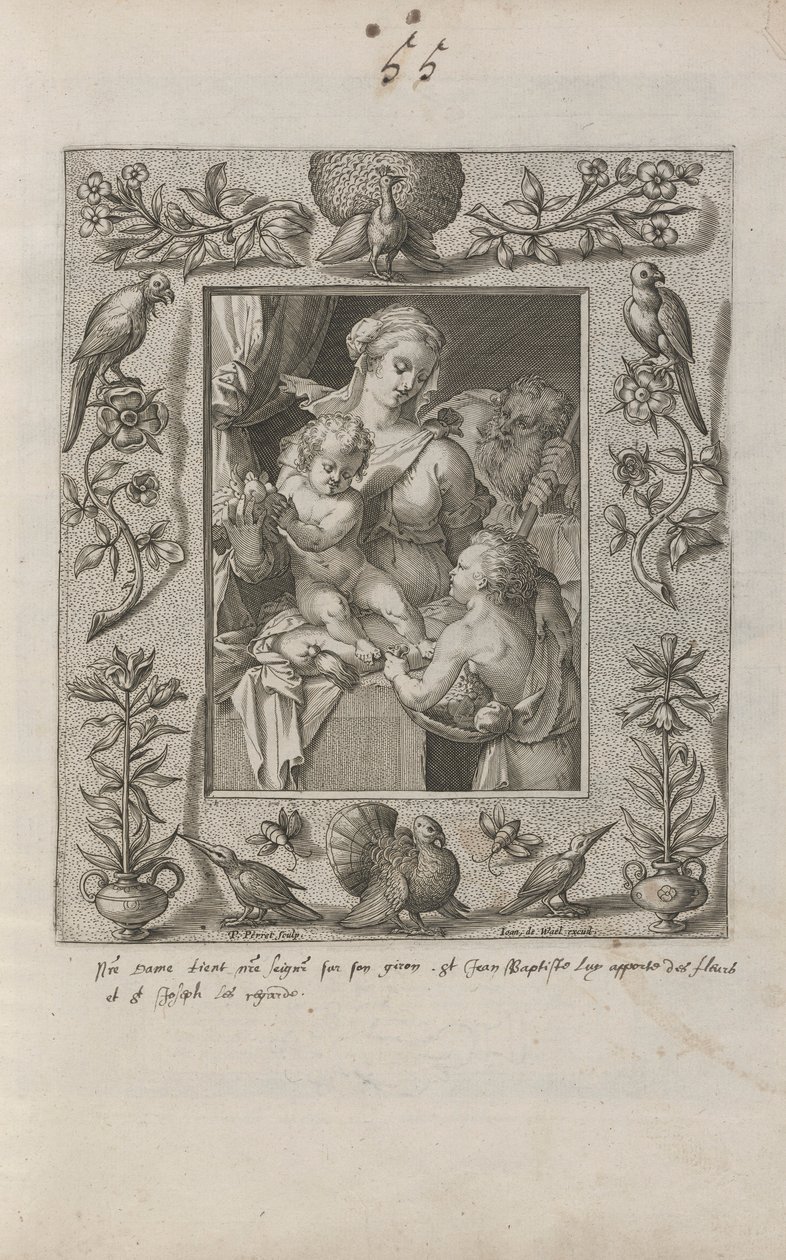 Sacra Famiglia con il giovane San Giovanni Battista, in una cornice elaborata da Pieter Perret