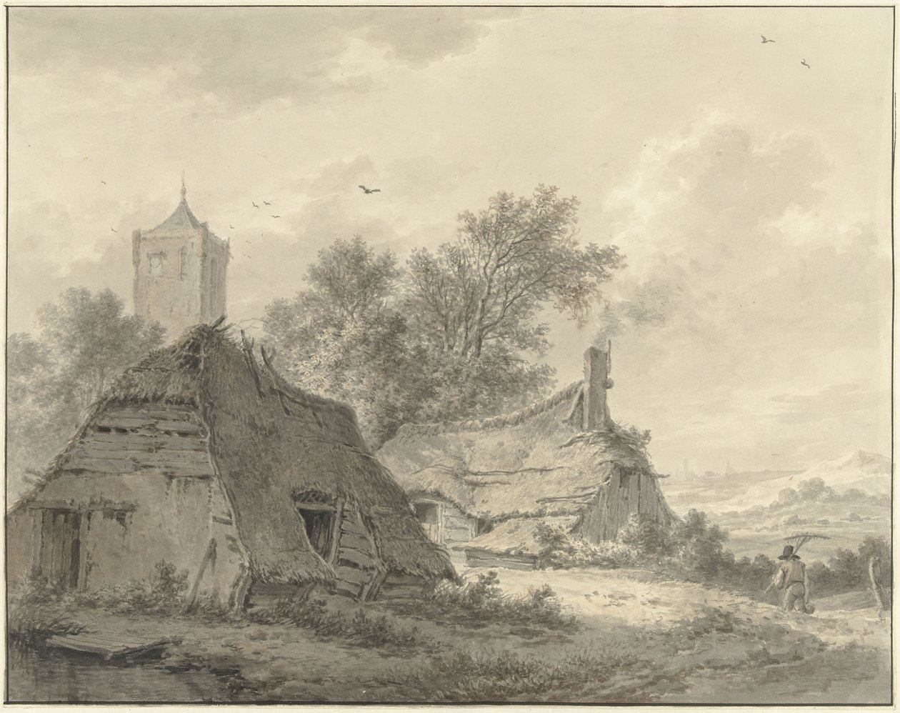Paesaggio con due fattorie e un campanile da Pieter Pietersz. Barbiers