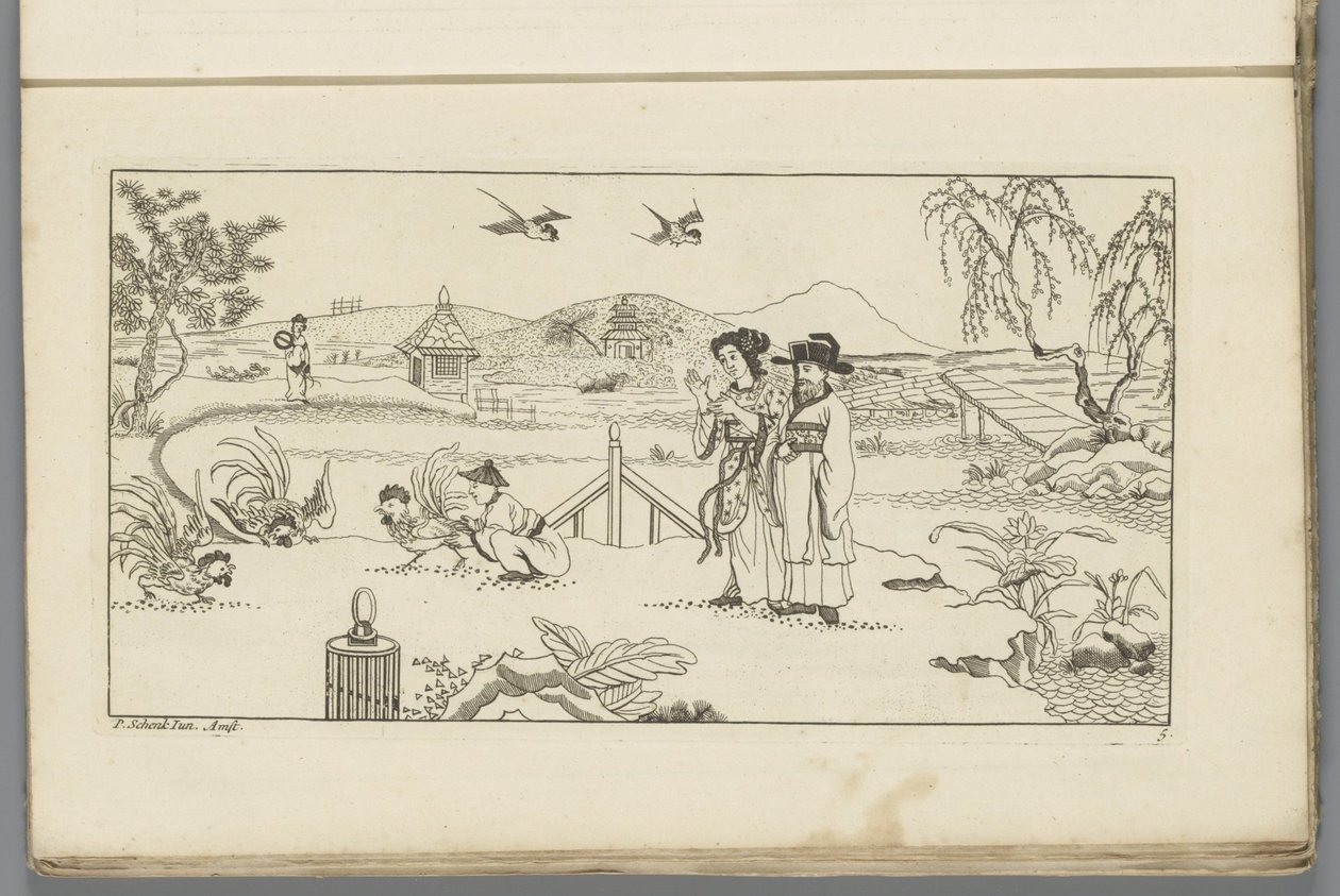 Paesaggio con spettatori a un combattimento di galli da Pieter Schenk (II)