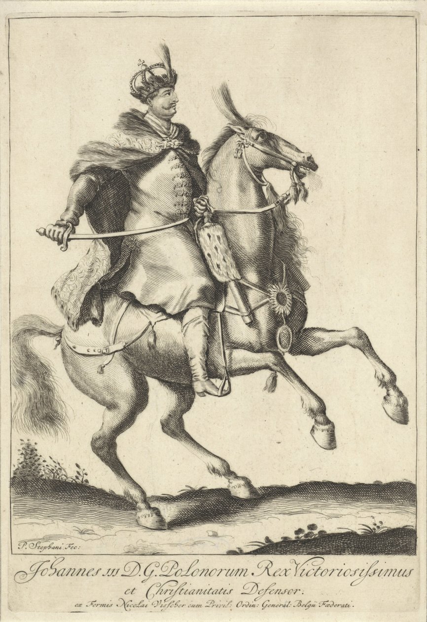 Ritratto equestre di re Giovanni III Sobieski di Polonia da Pieter Stevens (vermeld in 1689)