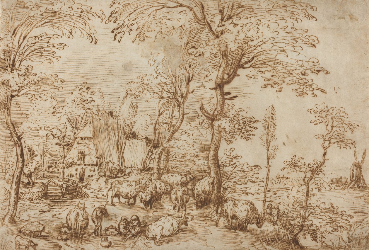 Contadini e Bestiame vicino a una Fattoria, c.1553-54 da Pieter Bruegel the Elder