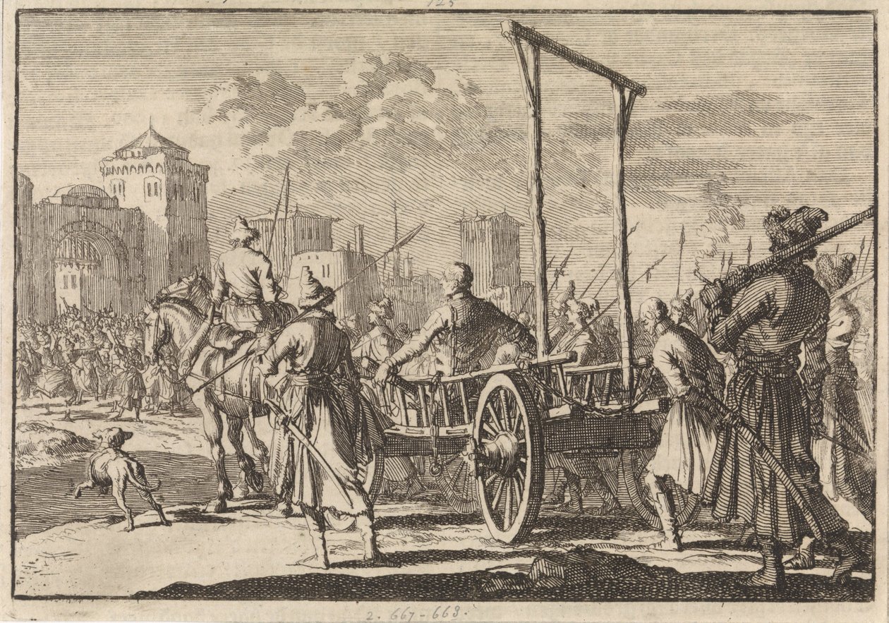 Arrivo di Stepan Razin e suo fratello Frol in una gabbia di ferro a Mosca, 1671, 1698 da Pieter Van der Aa
