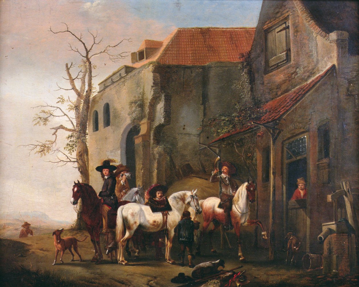 Cavalieri e cavalli alla porta di una locanda da Pieter Wouwermans or Wouwerman