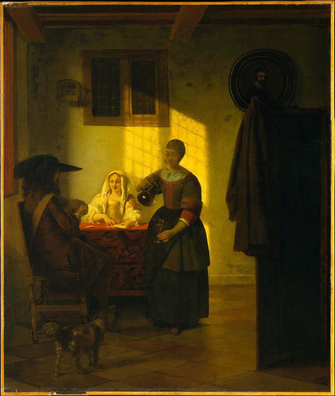 Ein Paar beim Kartenspiel mit einer Dienerin da Pieter de Hooch