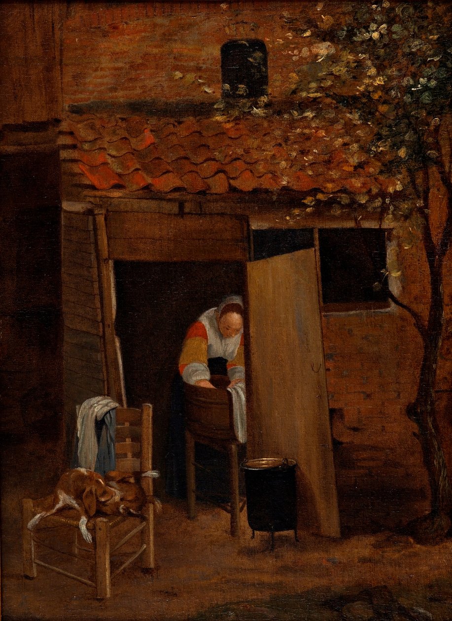 Ragazza che lava i vestiti in un cortile a Zwolle, dopo il 1653 da Pieter de Hooch