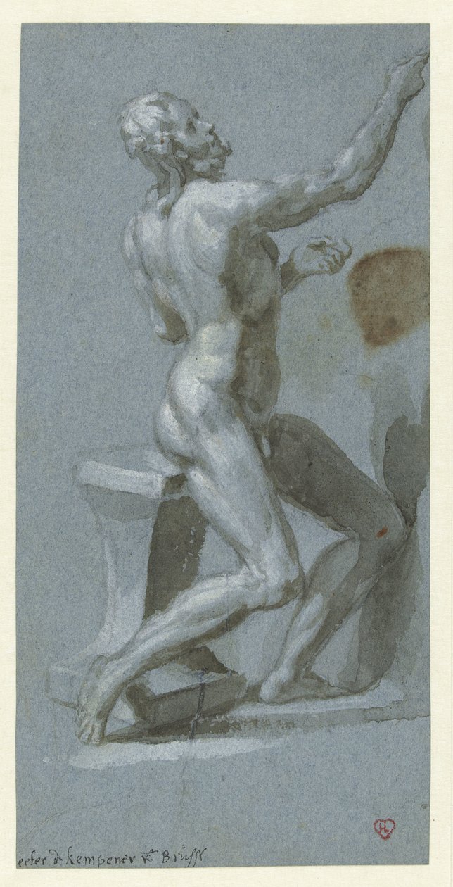 Uomo nudo seduto, verso destra da Pieter de Kempener