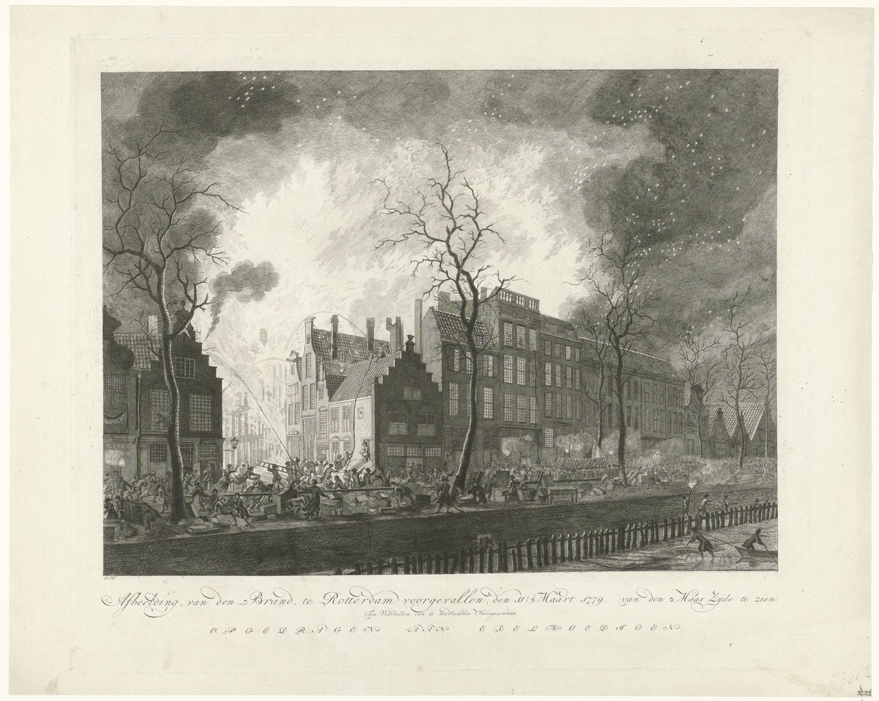 Incendio nella Pottebakkerssteeg a Rotterdam, 1779 da Pieter de Mare