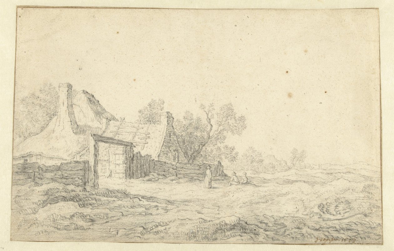Paesaggio dunale con tre figure davanti a una fattoria da Pieter de Neyn