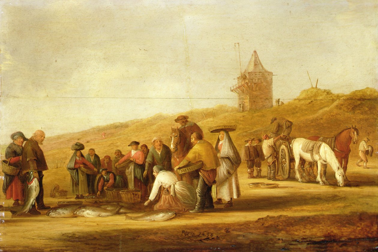 Pescatori che Vendono il Loro Pescato sulla Spiaggia da Pieter de Neyn