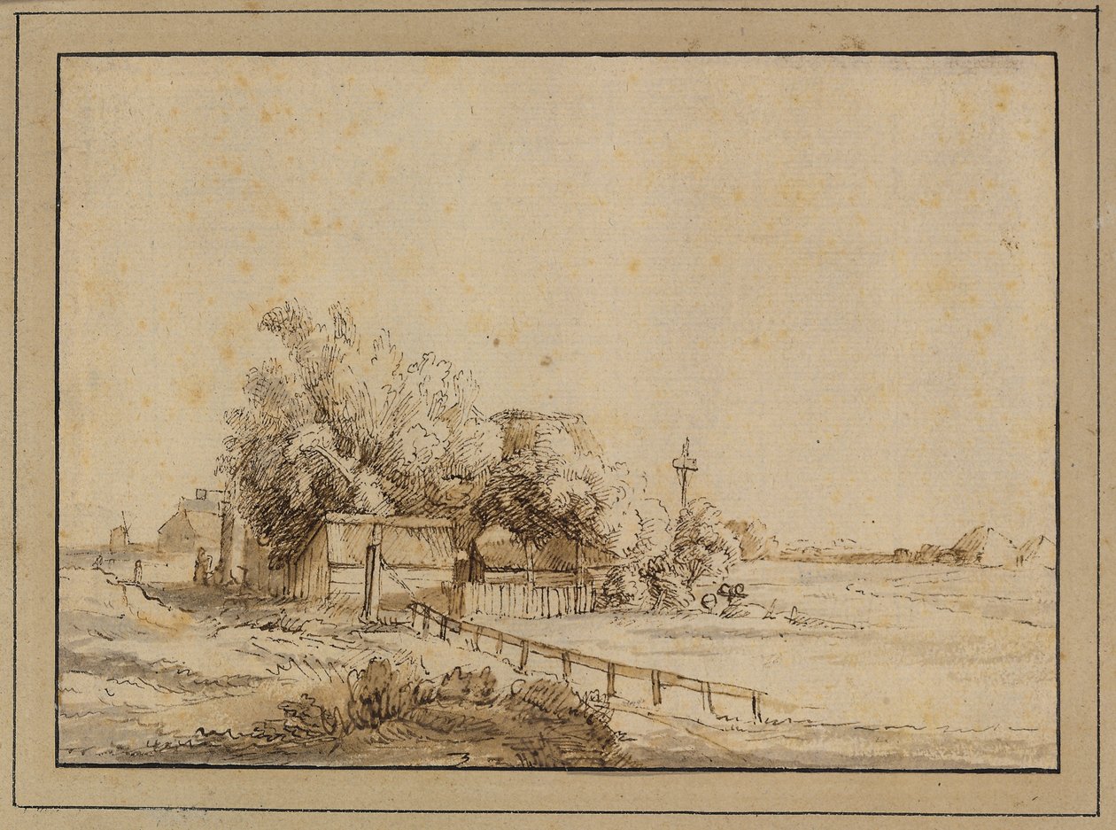Figure fuori da una locanda, edifici agricoli e il palo di una colombaia, fuori Amsterdam da Pieter de With
