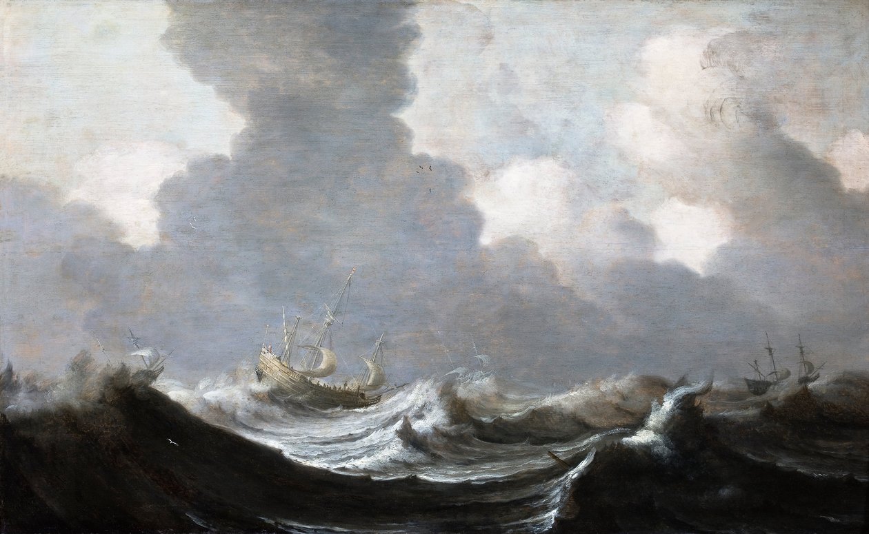 Quattro navi che corrono davanti a una tempesta da Pieter the Elder Mulier
