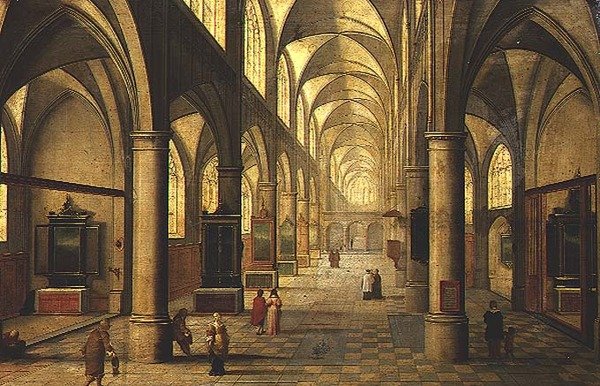 Interno della cattedrale con figure da Pieter the Elder Neeffs