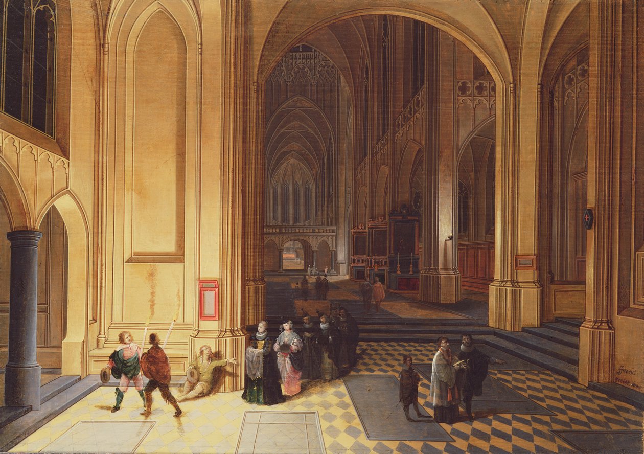 Interno di una cattedrale con un mendicante e altre figure da Pieter the Elder Neeffs